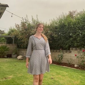 70’s Style Long Sleeve Patterned Dress